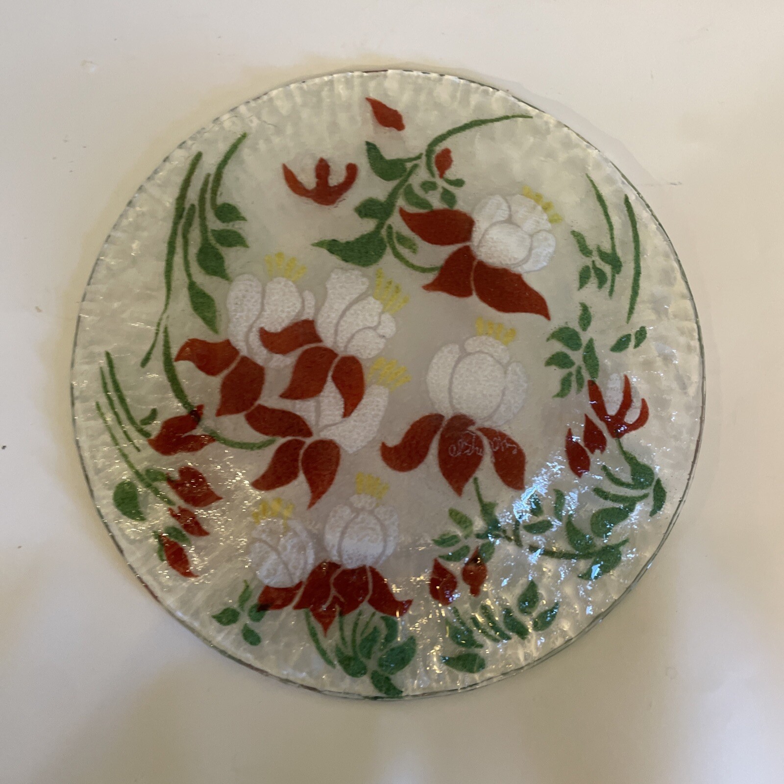 Sydenstricker Fused Art Glass Pink Flower Plate Signed 10 inch eBay