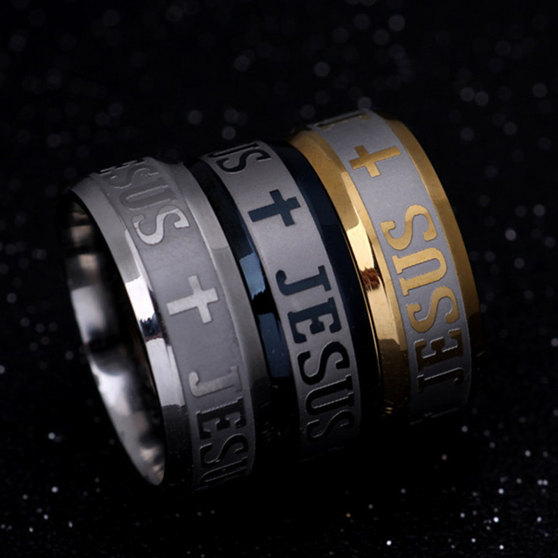 8mm Jesus Cross Prayer Ring Titanium Stainless Steel Men Women's Band ...