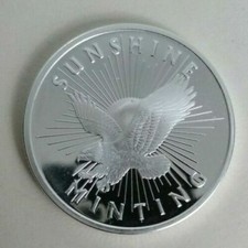 Sunshine Minting 1 Troy Oz .999 Fine Silver Round Eagle Proof Like 98.03 per troy oz
