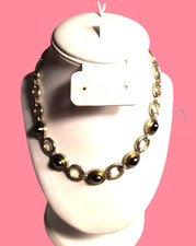 Liz Claiborne Chunky Choker Necklace Goldtone Brown Acrylic Cabs New with Tags