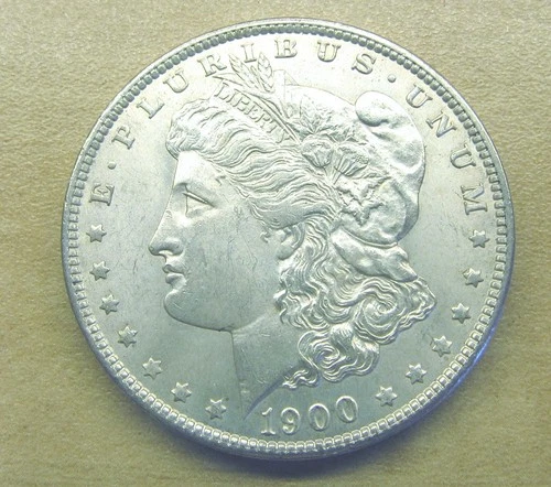 1900-P Silver dollar  UNC  ERROR  - Large circular die scratch near ear