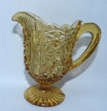 Antique Amber Glass Cream Jug Stemmed Jug Pressed Glass   05