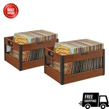 Vinyl Record Storage Crate, Wooden LP Organizer, Holds 60  80 Records, 2 Pack