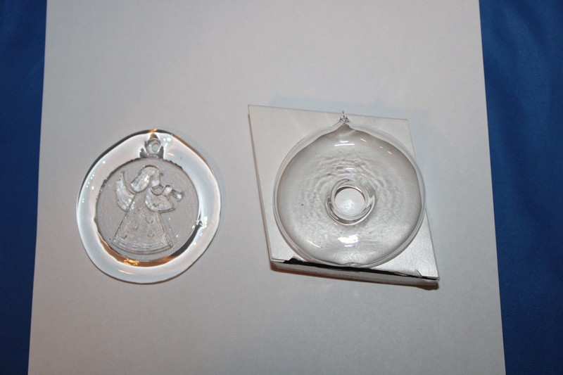 Glasi Hergiswil  Lot of 2 Glass  Ornaments, Angel,  Plain Round with Hole