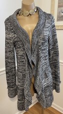 EXC White House Black Market Gray Silver Black Marled Cardigan Ruffle Sweater M