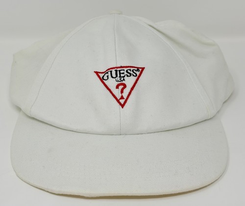 Vintage 90s Guess USA Triangle Logo Snapback Baseball Cap Hat White Adjustable
