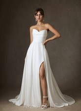 Azazie Marisela White Strapless Sweetheart A-Line Satin Sequin Train Dress