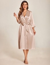 Blush Pink Satin Tie Front Robe Pockets Sash Size Small