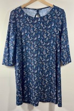Mango size M blue paisley shift dress work office smart 60s style A Line Autumn