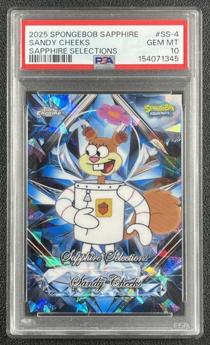 SANDY CHEEKS PSA 10 2025 TOPPS CHROME SPONGEBOB SAPPHIRE #SS-4 SELECTIONS 345