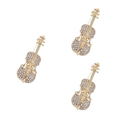  3 Stück süße Mini-Violine-Brosche für Damen, handgefertigt, Legierung,