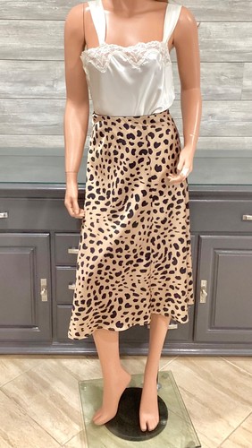 New Plus Size Animal Print Satin Elastic Waist Midi Skirt 2XL - Picture 5 of 14