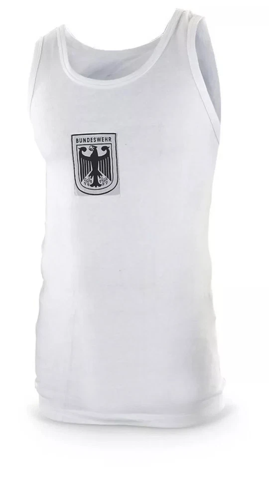 Authentic German Military Bundeswehr Vest Tank Top Jersey White w/ Patch Eagle - Image 2 of 2