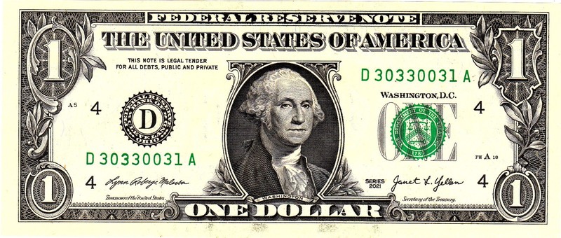 $1 2021 Fancy Serial  Uncirulated CU D30330031A