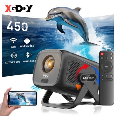 XGODY Projector, Support 4K 450ANSI Native 1080P WIFI6 5G BT 5.0 Android