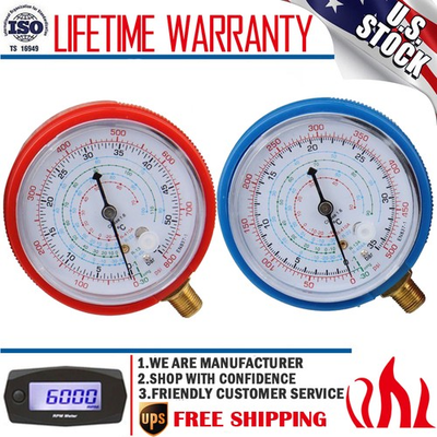 #ad 2X REPLACEMENT MANIFOLD GAUGES HIGH AND LOW SIDE RED AND BLUE PRESSURE GAUGE SET $16.99