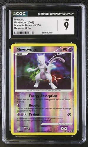 CGC 9 MINT Mewtwo 2008 Majestic Dawn 9/100 Reverse Holo Pokemon Card