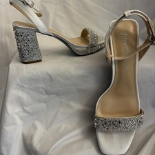Betsy Johnson  Women  s 8.5M Block Heel Silver Rhinestone Ankle Strap White