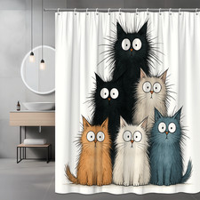 Cute Cat Shower Curtain - Funny Pet Decor for Bathroom