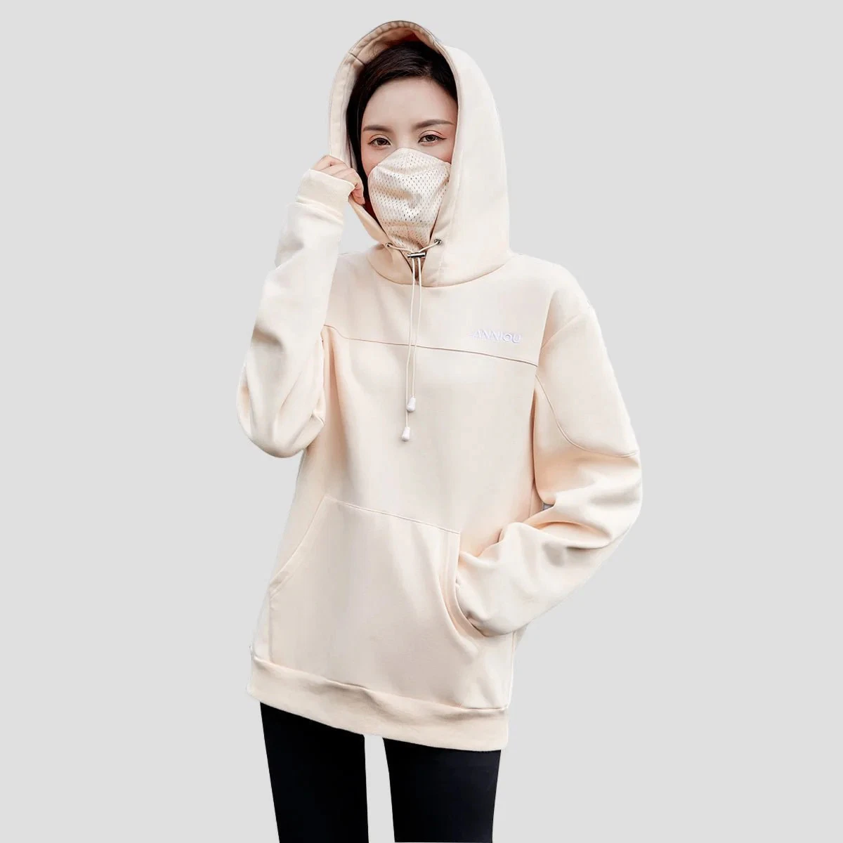 Women's Masked Pullover Hoodie - Thermal Fleece, Built-in Facemask and Windproof