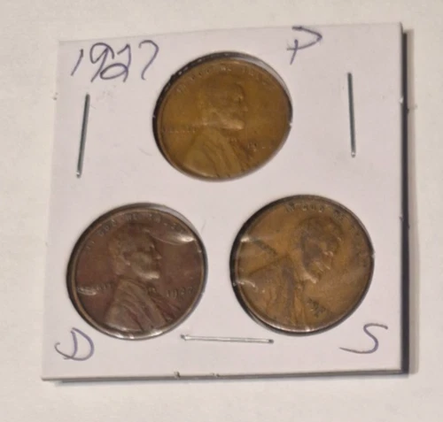 1927 P, D, & S Lincoln Wheat Pennies, Cents, Fine