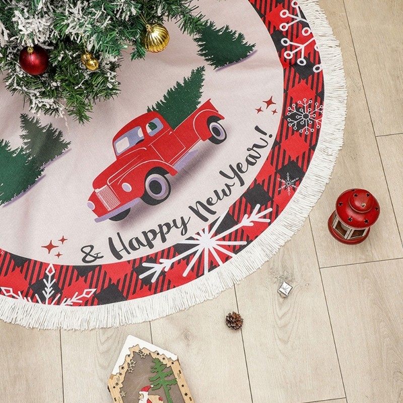 Cartoon Classic Plaid and Red Truck Pattern Tree SkirtFestive Holiday ...