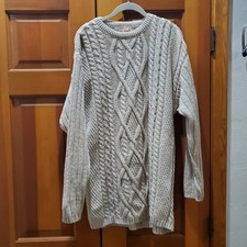 Woolrich Rugged Outdoor Men's Vintage Beige Fisherman's Cable Knit Sweater M