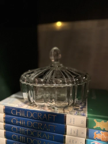 Vintage Anchor Hocking Clear Old Cafe Glass Candy Dish With Lid