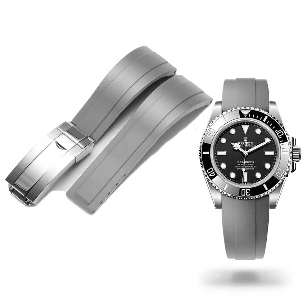 Bracelet 20mm caoutchouc gris Oysterflex pour montre sport chic avec fermoir métal