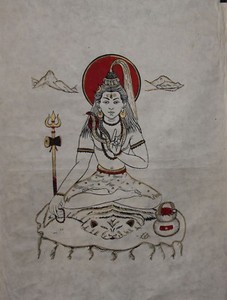 Handpainted Original Hindu God Shiva Painting On Lokta Paper From