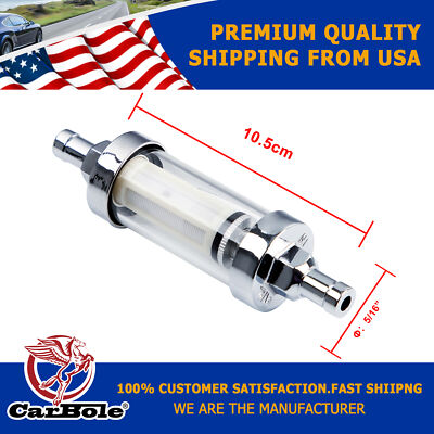 5/16 inch 9747 Inline Fuel Filter Petrol Diesel With Clear View Glass And Chrome
