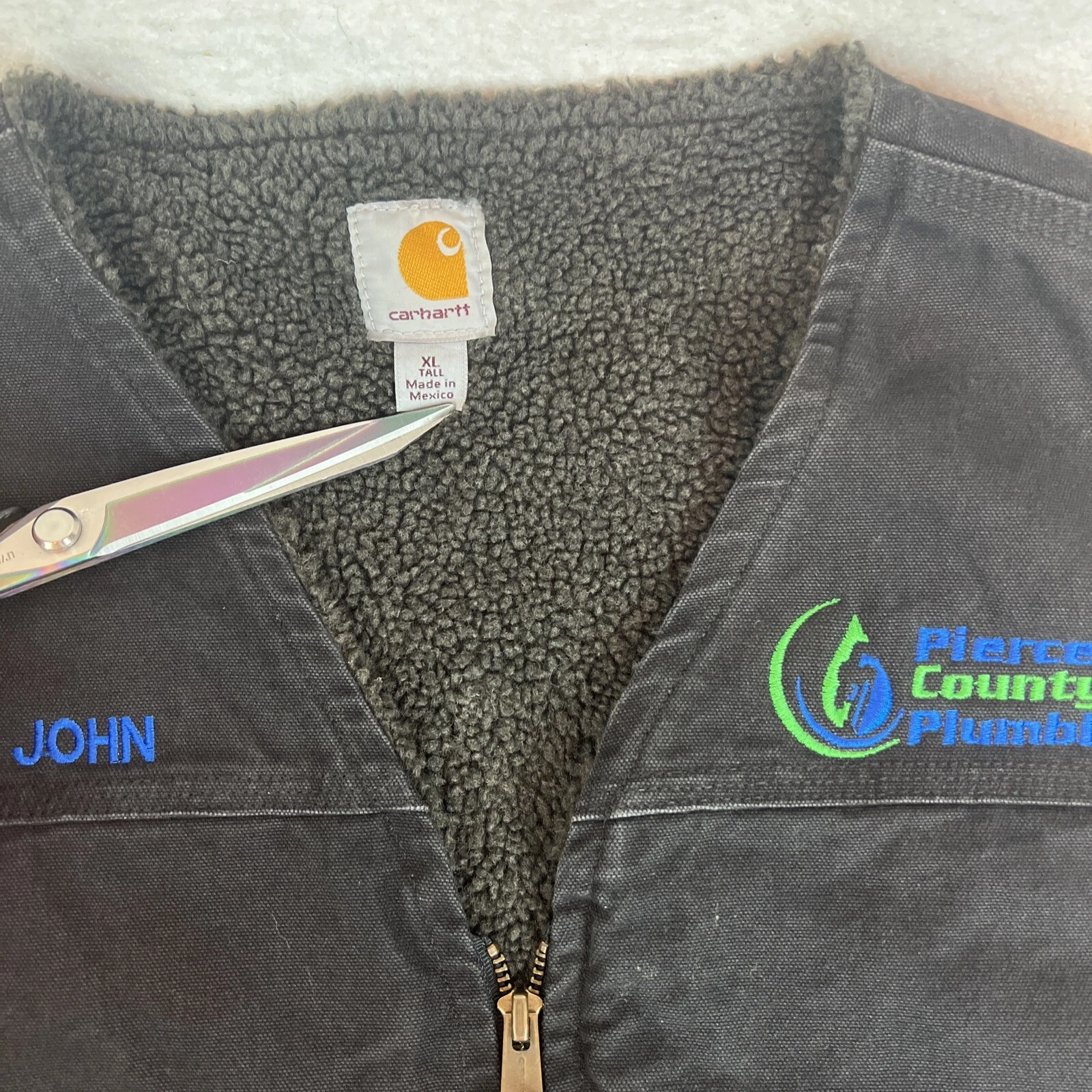 Carhartt Men XL Tall Black Sherpa Fleece Vest lined NEW Embroidered John