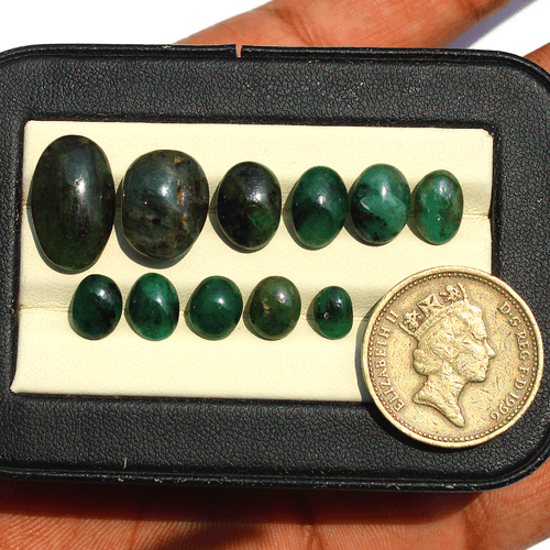 11 Pcs Natural Zambian Emerald Untreated 6.6mm-17mm Cabochon Loose Gemstones Lot - Picture 16 of 17