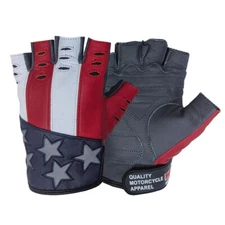 Men Goat Skin Leather Fingerless American Flag Style Motorcycle Biker Gloves New