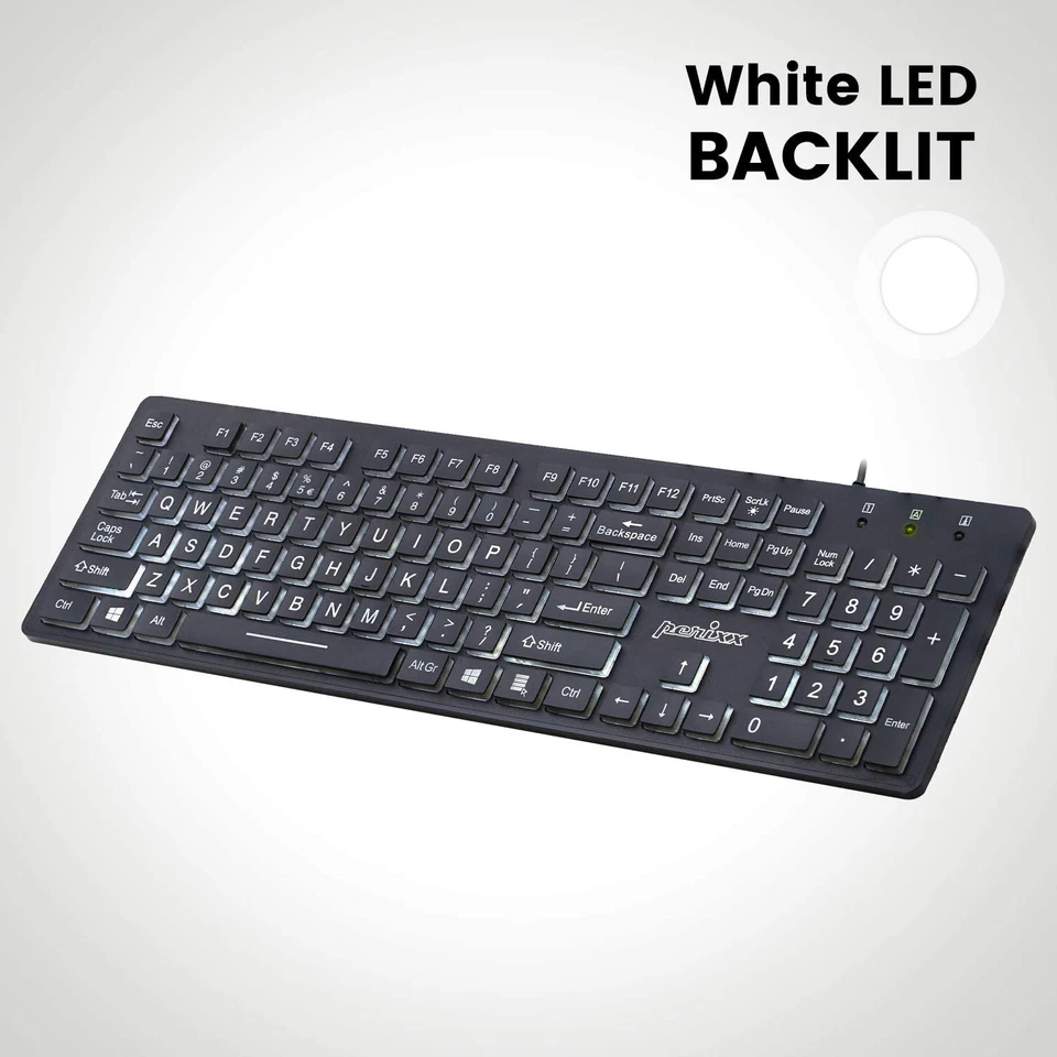 Perixx PERIBOARD-317 Wired Backlit USB Keyboard, Big Print Letter with White Ill - Image 2 of 4