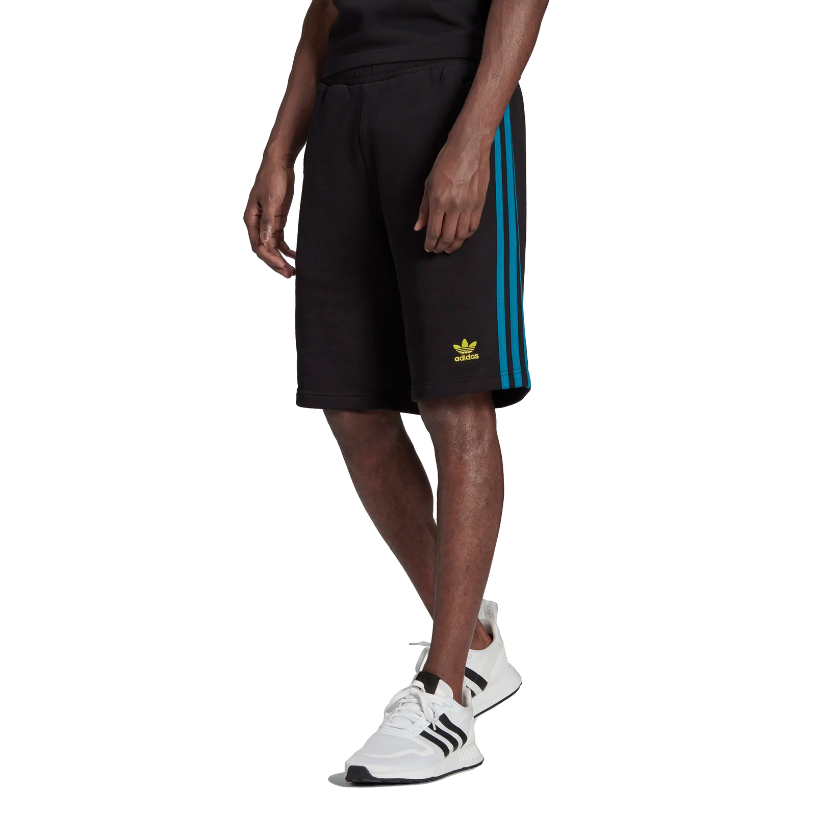 Спортивные шорты Adidas мужские в 3 полосы, черные/бирюзовые/Кислотно-желтые