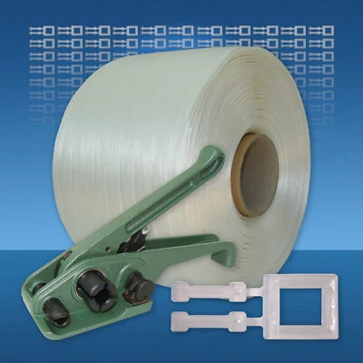 VEMATEC Textil Umreifungsband Sparset 13 mm Kraftband Klemmen Spanngerät Umreifungsgerät