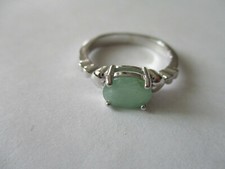 Single stone Real Emerald sterling silver ring women real oval cut size 7