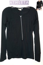 Athleta Pacifica 3.0 Rashguard Black L/S swim Top 1/2 zip H20 Wear UPF 50 sz M