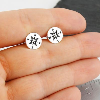Runde Kompass Ohrstecker - 925 Sterling Silber - 6 mm geätzt Nachgraduierung