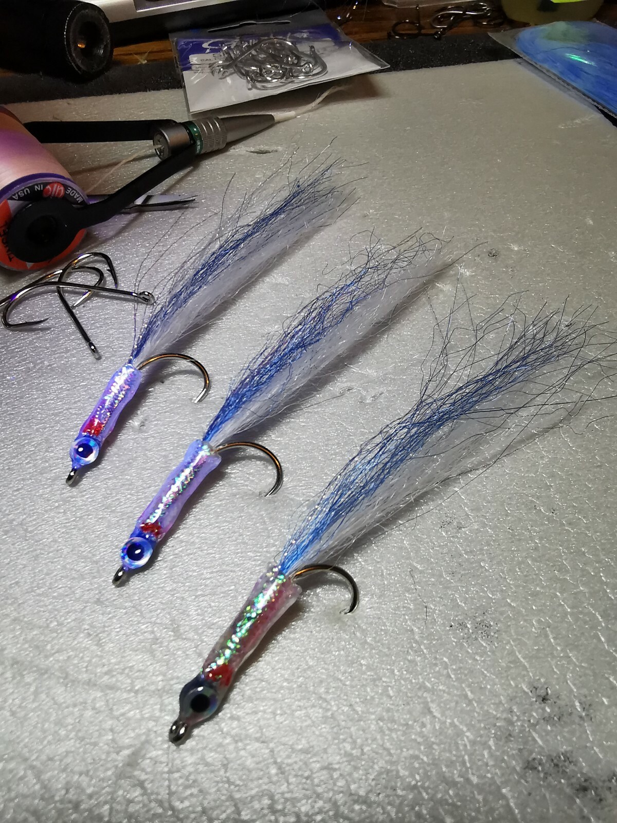 4x Saltwater flies lure BLUE anchovies ELL 1/0 10CM fly fishing bass