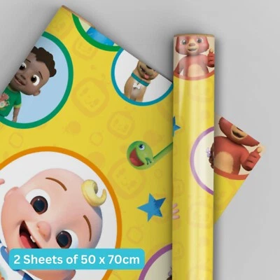 DANILO PROMOTIONS LTD Birthday Wrapping Paper | CocoMelon | 2 Sheets & 2 Tags | Kids Gift Wrap