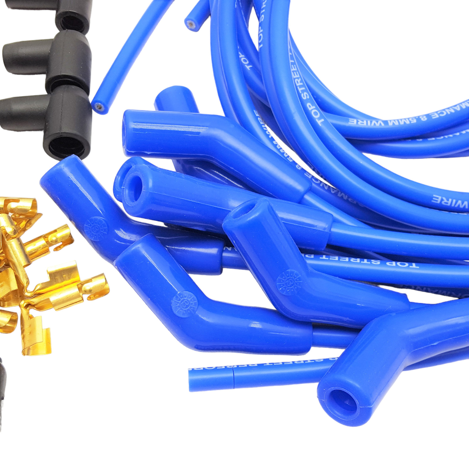 8.5mm Blue 135 45 Degree Spark Plug Wires HEI Chevy SBC BBC Ford Mopar ...