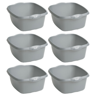 6 Spülschüssel Kunststoff 39 cm rechteckig 12 l Haus Küche Waschbecken Spüle silber