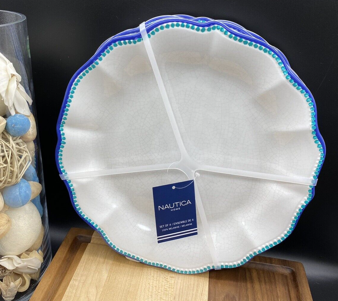 NAUTICA MELAMINE White Blue Aqua Dots Scalloped Edge 11