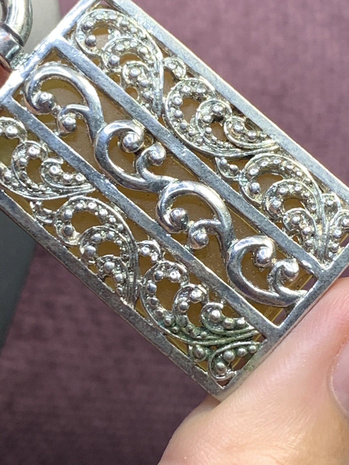 Vintage  Detailed Rectangular Drop pendant neckla… - image 7