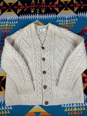 Vintage Carrais Irish Bainin Wool Fisherman Cardigan Sweater