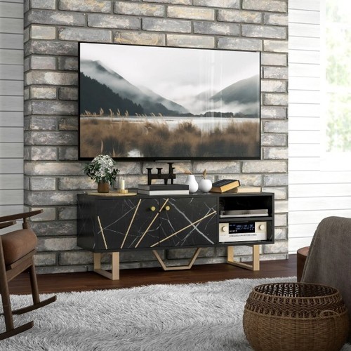 HOMCOM TV Unit for Living Room, TV Stand, Black Marble - Picture 2 of 11
