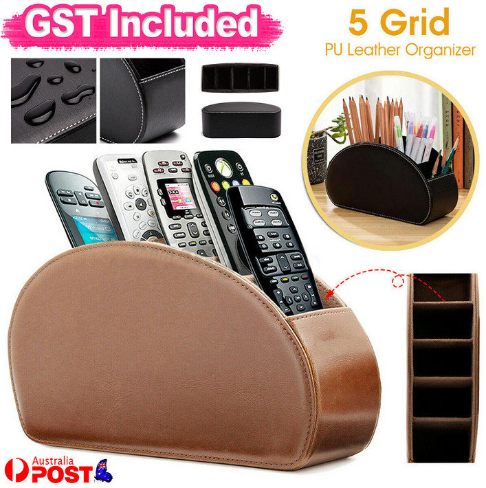PU Leather Phone TV Remote Control Make-up Storage Box Desk Organizer Holder