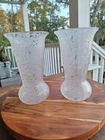 Vintage Pair Fenton Glass Vases Ming Etched 1930's 9.75"